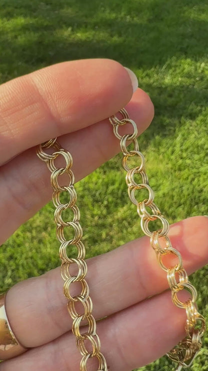 6.75" Vintage Solid 14K Yellow Gold Triple Circle Link Bracelet, 7.58 g