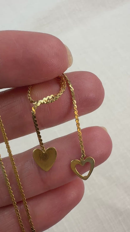 15.5" Italian Solid 14K Yellow Gold Dangle Heart Necklace (2.67G)