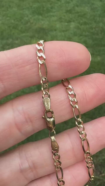 9" Italian Solid 10K Yellow Gold Figaro Bracelet/Anklet, 3.19 g