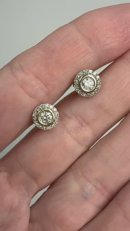 Classic Solid 10K Yellow Gold Halo Stud Earrings, 1.62 g
