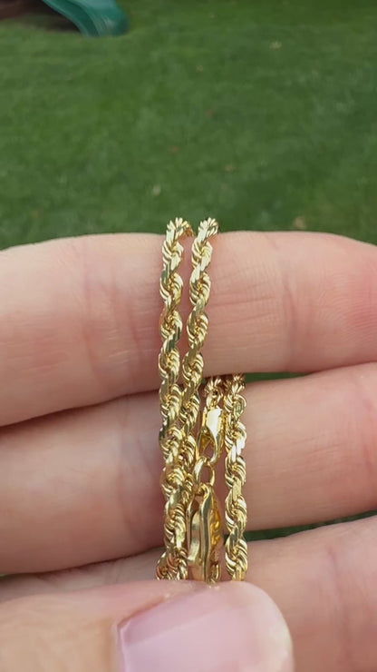 18" Solid 14K Yellow Gold Faceted Rope Chain, 8.52 g