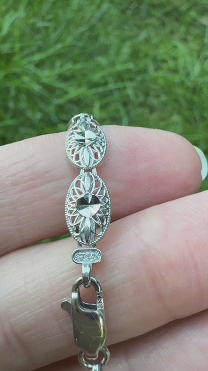 6.75" 14K White Gold Filigree Bracelet, 5.14 g