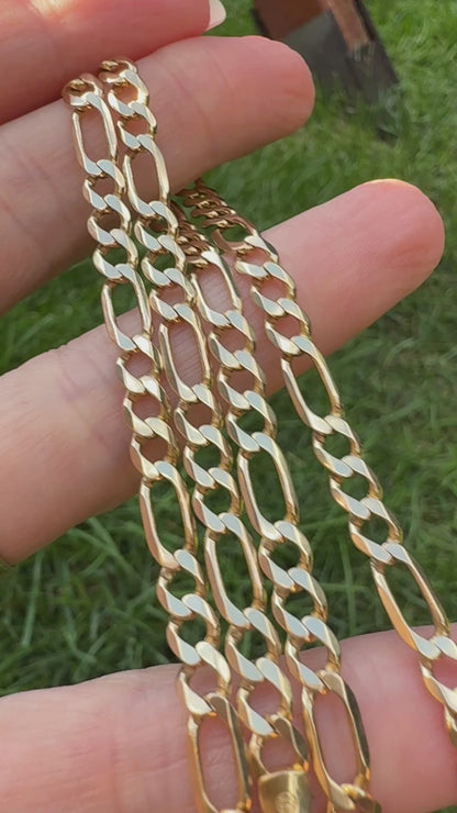 22.25" Italian Solid 14K Yellow Gold Classic Figaro Chain, 16.36 g