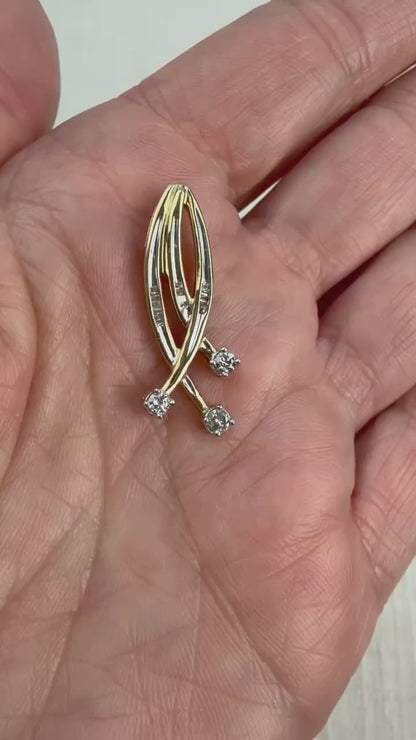 Solid 10K Yellow and White Gold Diamond Baguette and Round Diamond Pendant, 2.32 grams