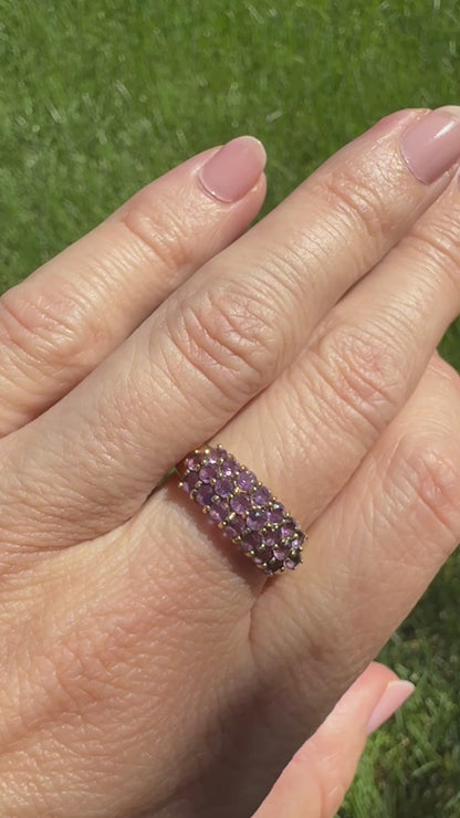 Solid 10K Yellow Gold Multi-Stone Amethyst Cluster Ring, Size 6.75