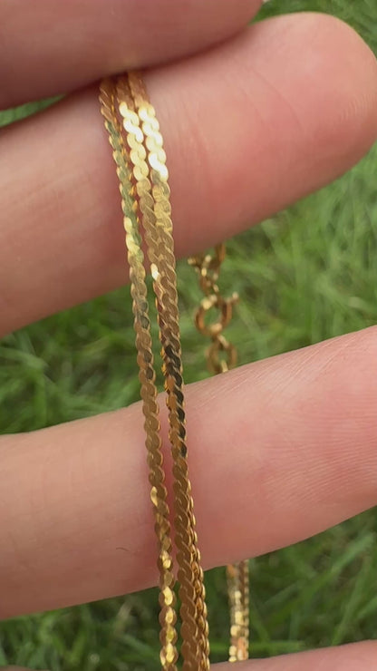 6.5" Solid Italian 14K Yellow Gold Three Strand Delicate S-Link Bracelet, 2.61 g