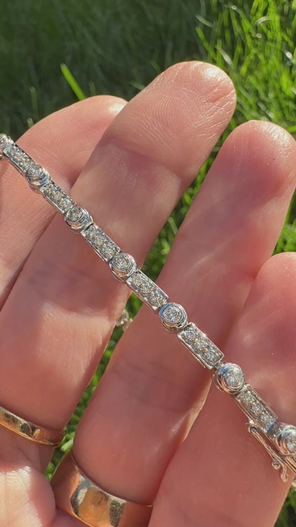 6.75+" Solid 18K White Gold 2 CWT Diamond Tennis Bracelet, 9.53 grams