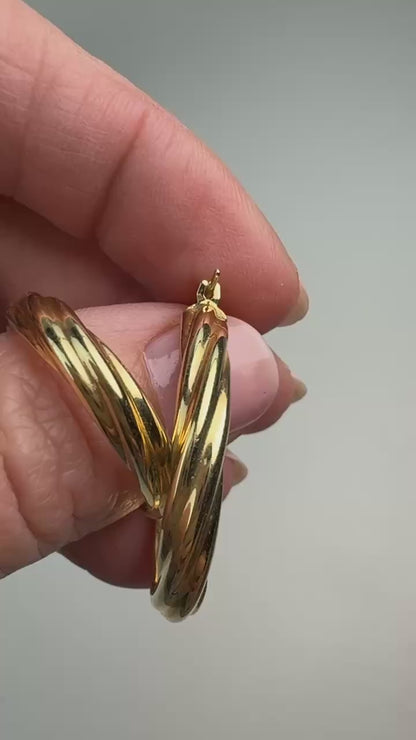 14K Solid Yellow Gold Italian Twisted Oval Hoop Earrings, 2.34 g