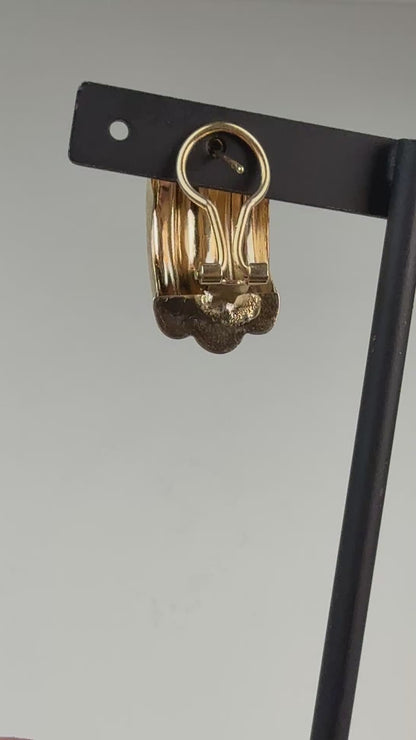 Classic Polished Ribbed Half-Hoop Earrings 14K Yellow Gold Omega Back