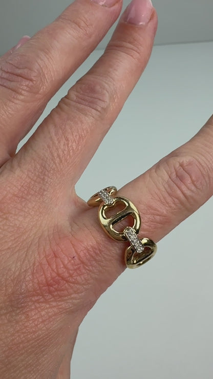 14K Bold and Classic Horse Bit with diamond accents Yellow Gold Band 10.11mm, Size 9 - CAN’T BE RESIZED