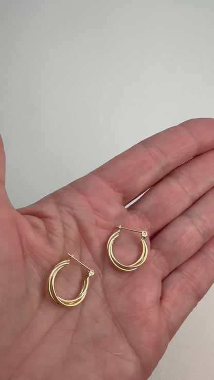 Estate 14k Solid Yellow Gold Small Classic Twisted Hoop, 1.22 g