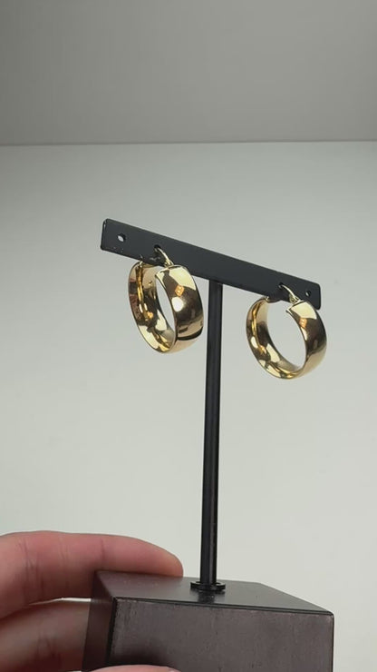 Italian High Polish Wide Hoops 10K 1" Diameter 8.8mm Wide 4.9g Yellow Gold