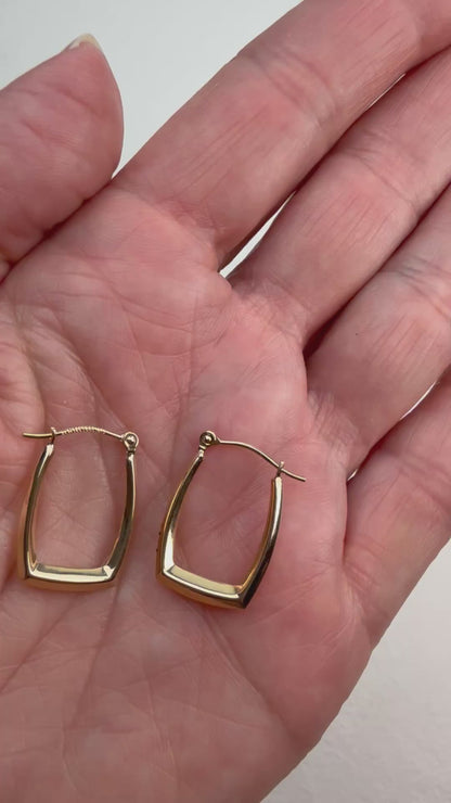 14k Solid Yellow Gold Rectangular Hoop Earrings, .86 g