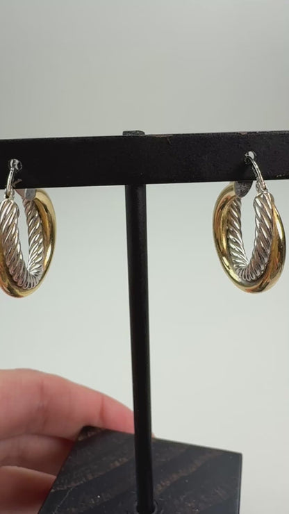 Italian Intertwined Cable Rope Hoops — 14K White & Yellow Gold, 8mm Diameter, 5.6mm Wide, 3g