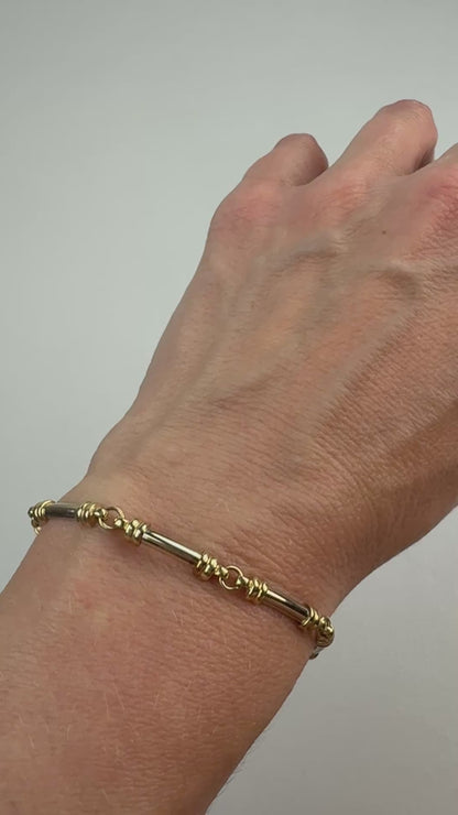 6.75" Solid 14K Two-tone Yellow and White Gold Bar Link Bracelet, 7.62 g