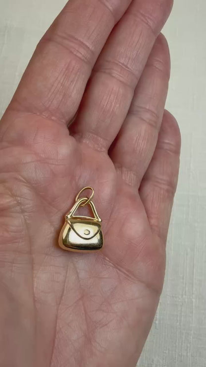 Solid 14K Yellow Gold Dimensional Purse Pendant/Charm, 1.77 grams