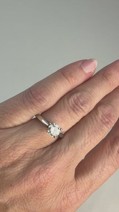 Solid 14K White Gold .80 CT Natural Diamond Solitaire, European Shank