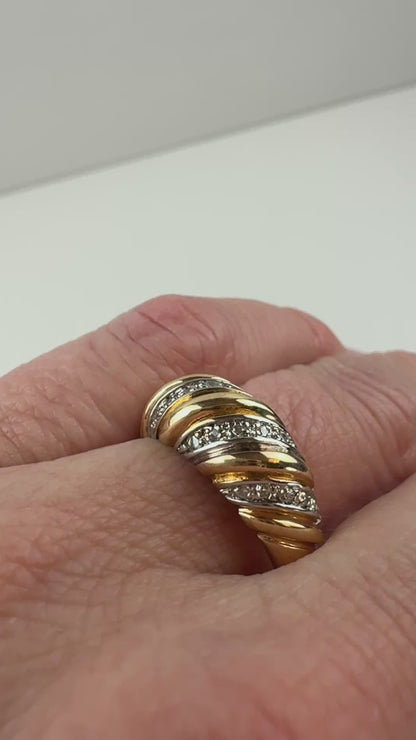 10K Solid Yellow Gold Croissant Diamond Ring, Size 6.25