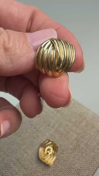 14K Solid Yellow Gold Sculptural Ribbed Earrings, 1.34 g