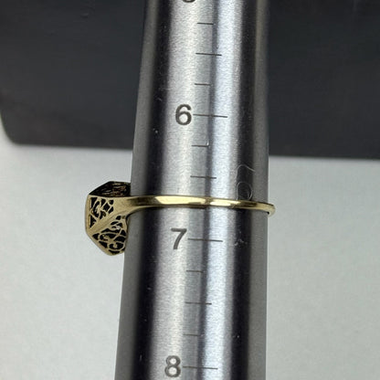 14K Art Deco European Cut Diamond Cluster Ring Yellow Gold, Size 6.75