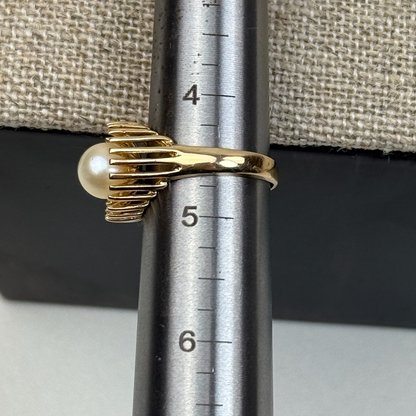 10K Vintage Mid-Century Yellow Gold Vintage Cultured Pearl Ring Size 4.5