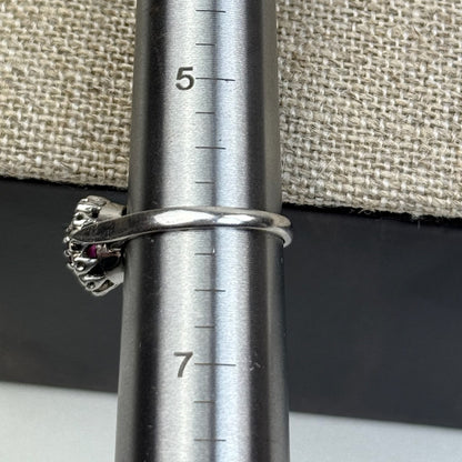 18K White Gold Ruby and Natural Diamond Cluster Ring Size 6