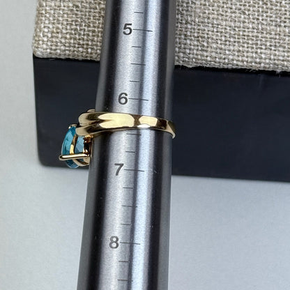 10K Sculptural Trillion Blue Topaz Yellow Gold Size 6.25