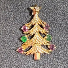 Estate Vintage 14K Christmas Tree Pendant/Charm with Gemstones  1.0 g
