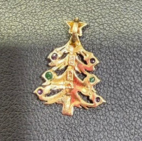 Estate Vintage 14K Christmas Tree Pendant/Charm with Gemstones  1.0 g