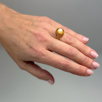 10K Vintage Mid-Century Yellow Gold Vintage Cultured Pearl Ring Size 4.5